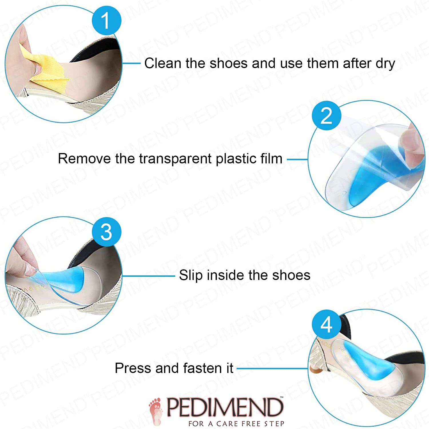 Pedimend Orthopädische Fußgewölbe-Pads, Gel-Flachfuß-Keil-Schuheinlage, transparent, selbstklebend, Fußgewölbe-Unterstützung, Einlegesohlen für Plattfüße, Plantarfasziitis