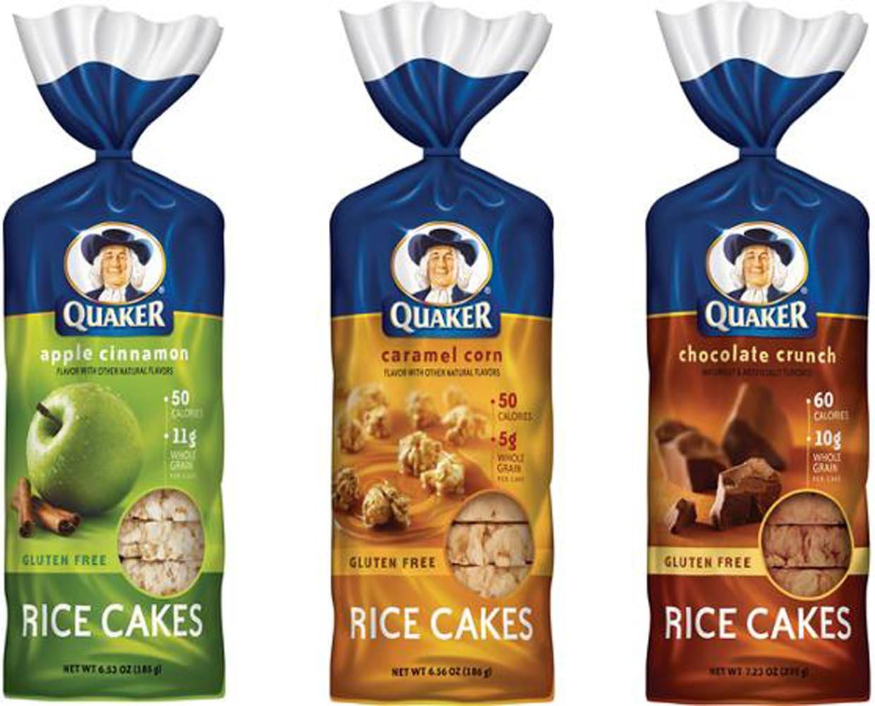 Quaker Rice Cakes Variety Bundle - Pack of 3 Flavors, Chocolate Crunch, Apple Cinnamon, Caramel Corn