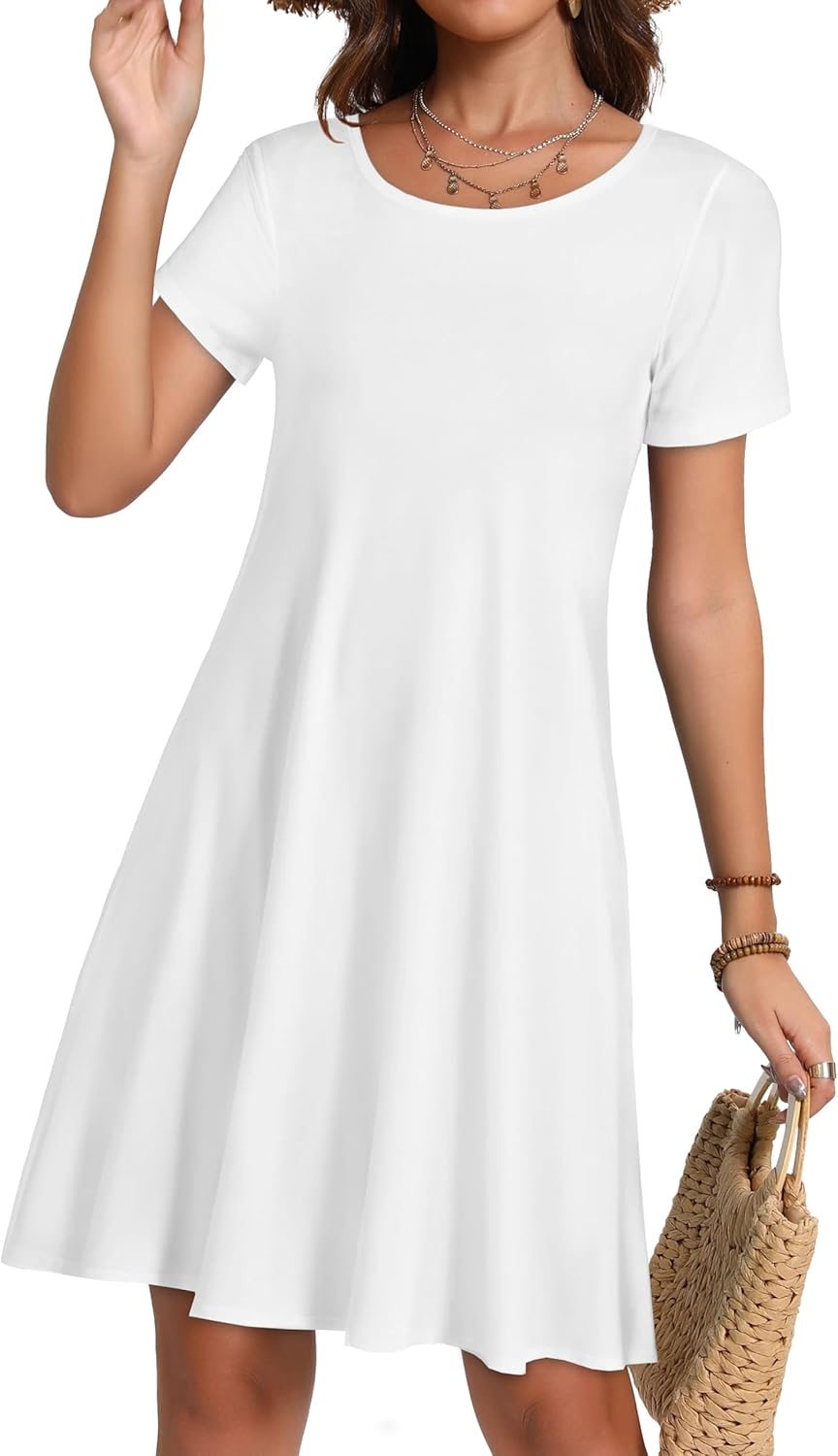 Summer Dresses for Women Casual Short Sleeve Sundress Scoop Neck Beach T Shirt Dress with Pockets - Image 2