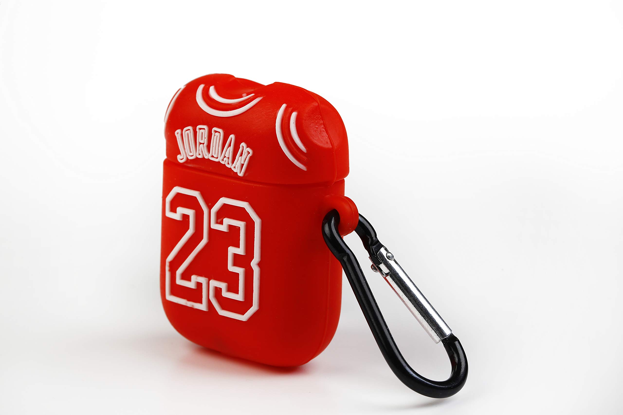 Funny Airpods Cases | Silikonowe etui na słuchawki Apple Airpods – designerska koszulka 23 Michael Jordan z karabińczykiem zapobiegającym zgubieniu, kompatybilna z Airpods 1 i 2
