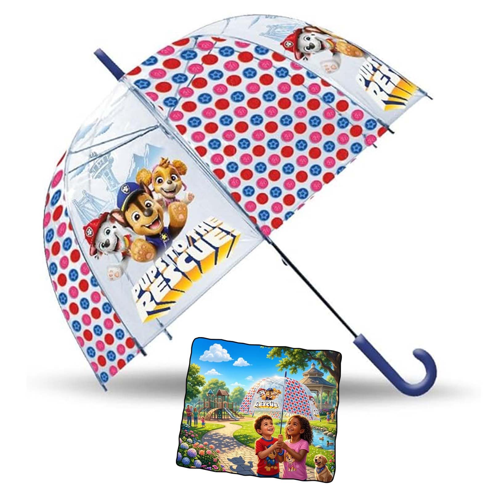 Srv Hub Boys Paw Patrol Kids Transparent Umbrella, 75Cm Pvc Dome, Windproof, Lightweight, Waterproof For 3-7 Years, Durable J Handle, Rain & Sun Protection