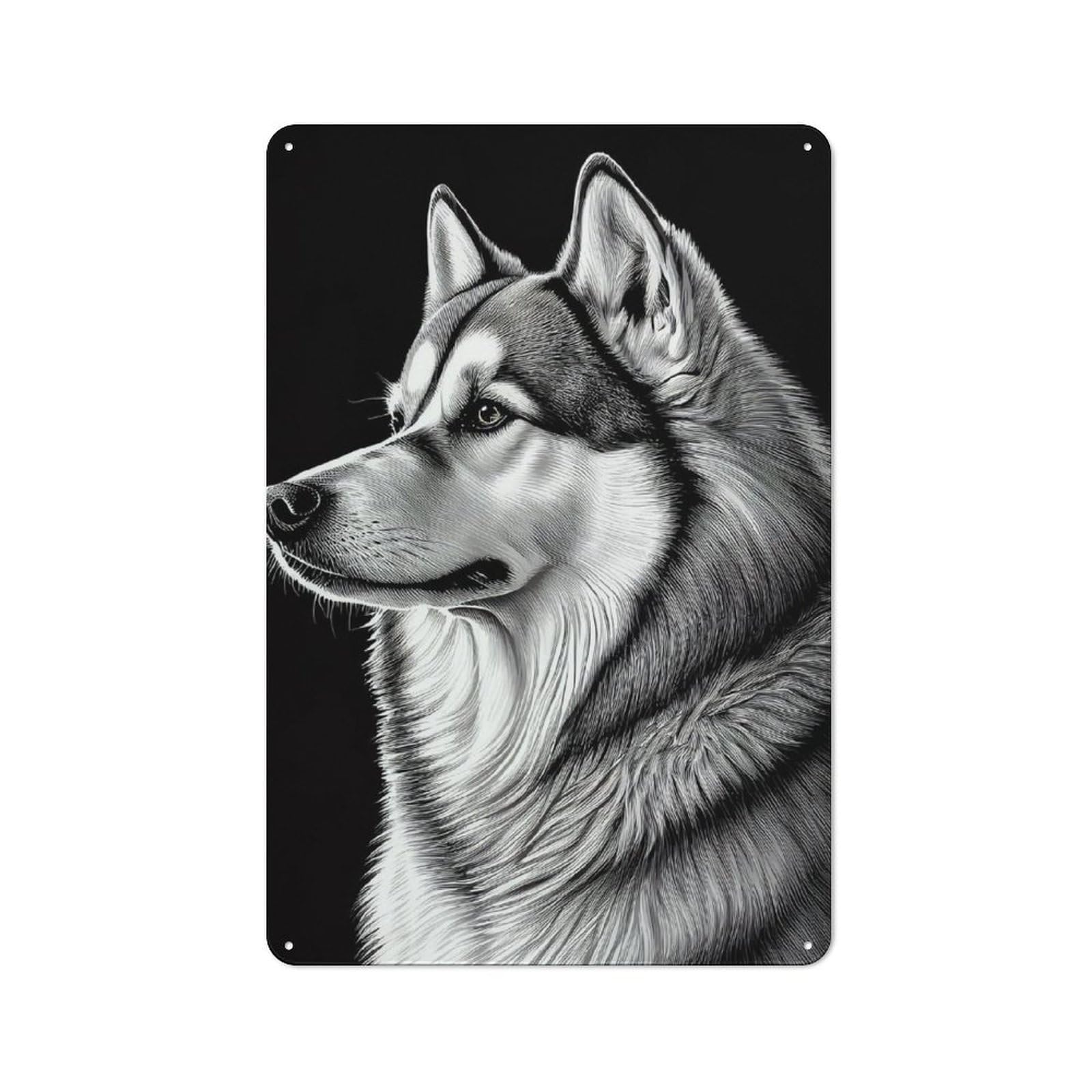 Junmoney Husky Drawn Dog Metal Wall Art Sign With Design 30X20cm, Vintage Vintage Wall Decor For Living Room, Hallway, Kitchen Or Cafe