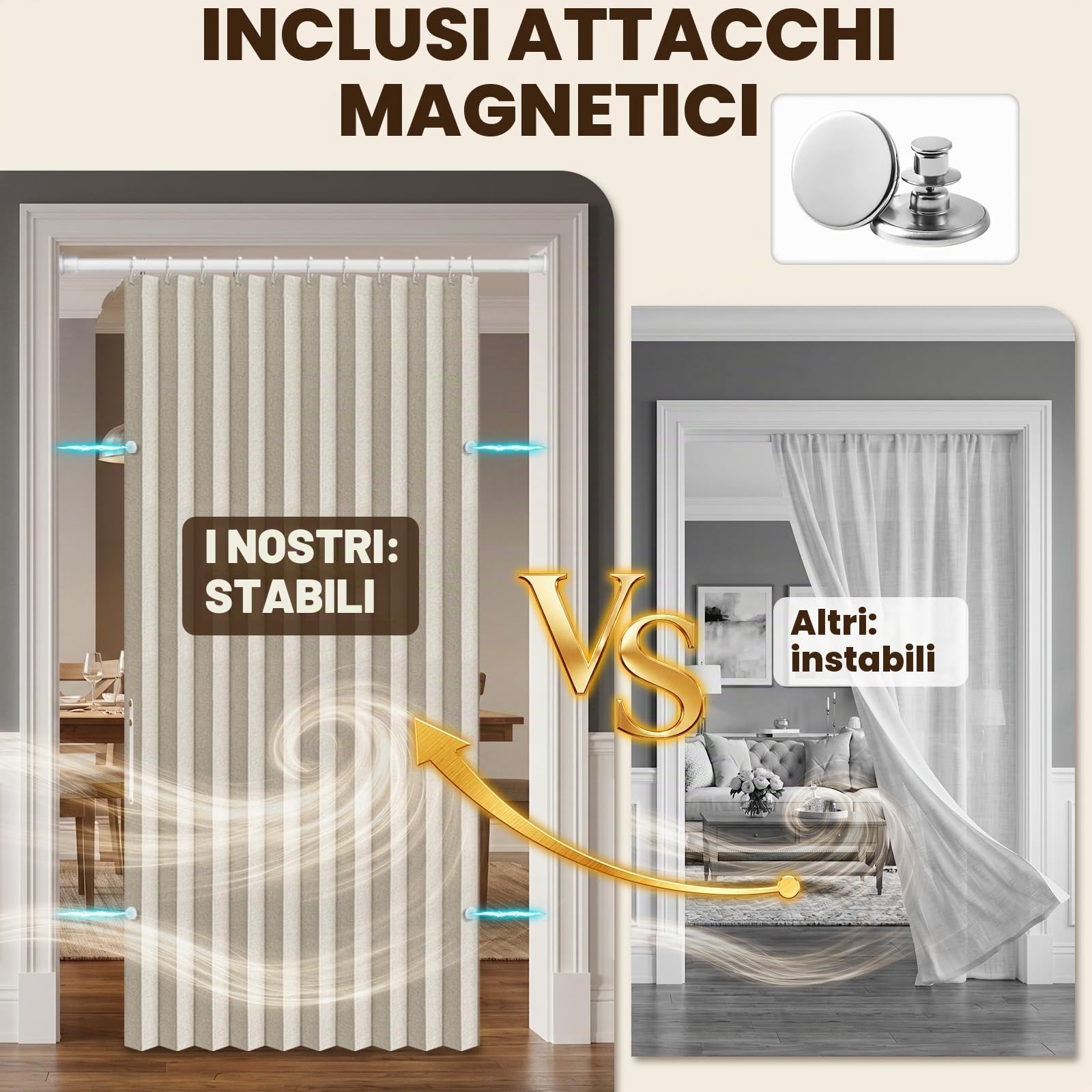AJAZZ Tenda magnetica 100% oscurante, per porte a fisarmonica, per porte e armadi, invisibili, applicabili per camera da letto, soggiorno, porta (bianco panna, 132 x 198 cm (larghezza x lunghezza), 1