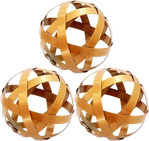 Miniatura 6 de Kesywale 3.3 Inch Decorative Spheres Set of 3, Metal Band Decorative Balls Orbs Metal Spheres Home Decor Accents Dining Table Centerpieces for White