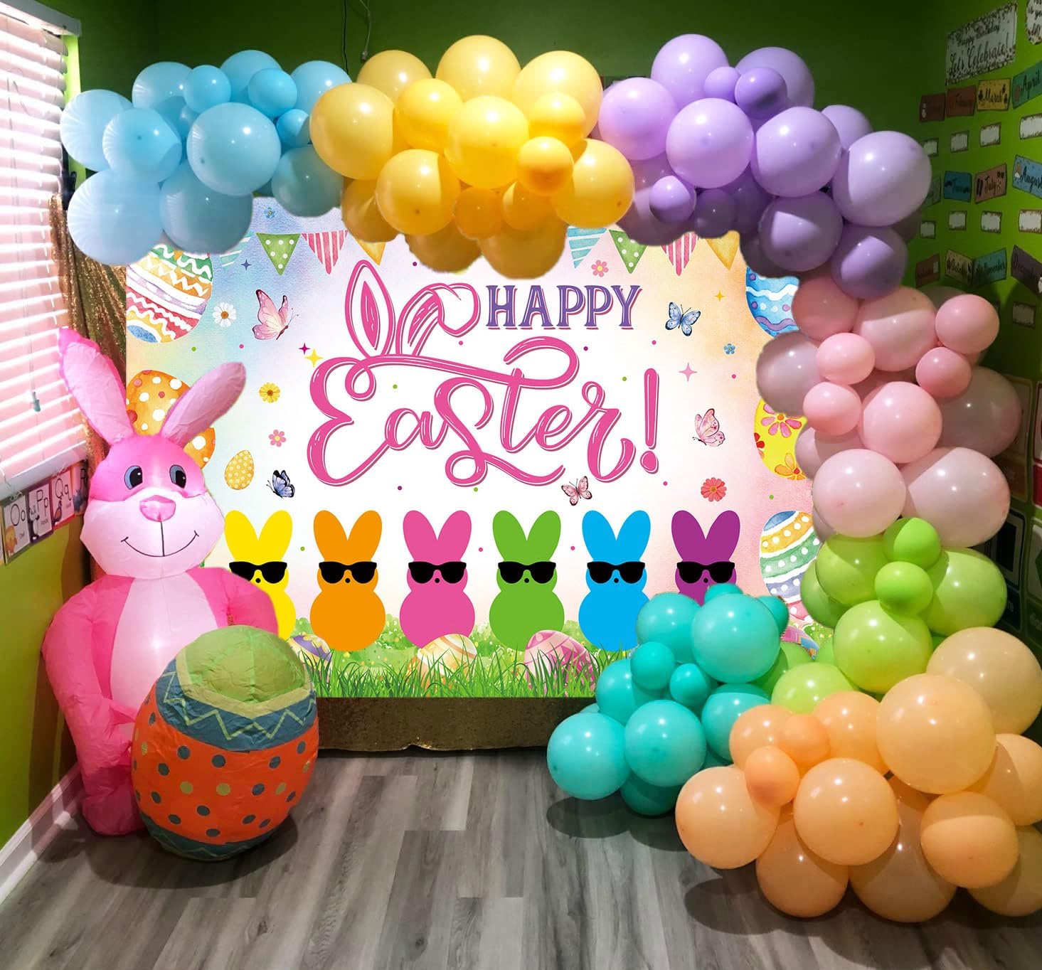 Happy Easter Banner Backdrop 6x4FT Spring Colorful Eggs Bunny Peeps Photography Background Easter Peeps Party Decorations Supplies Photo Props