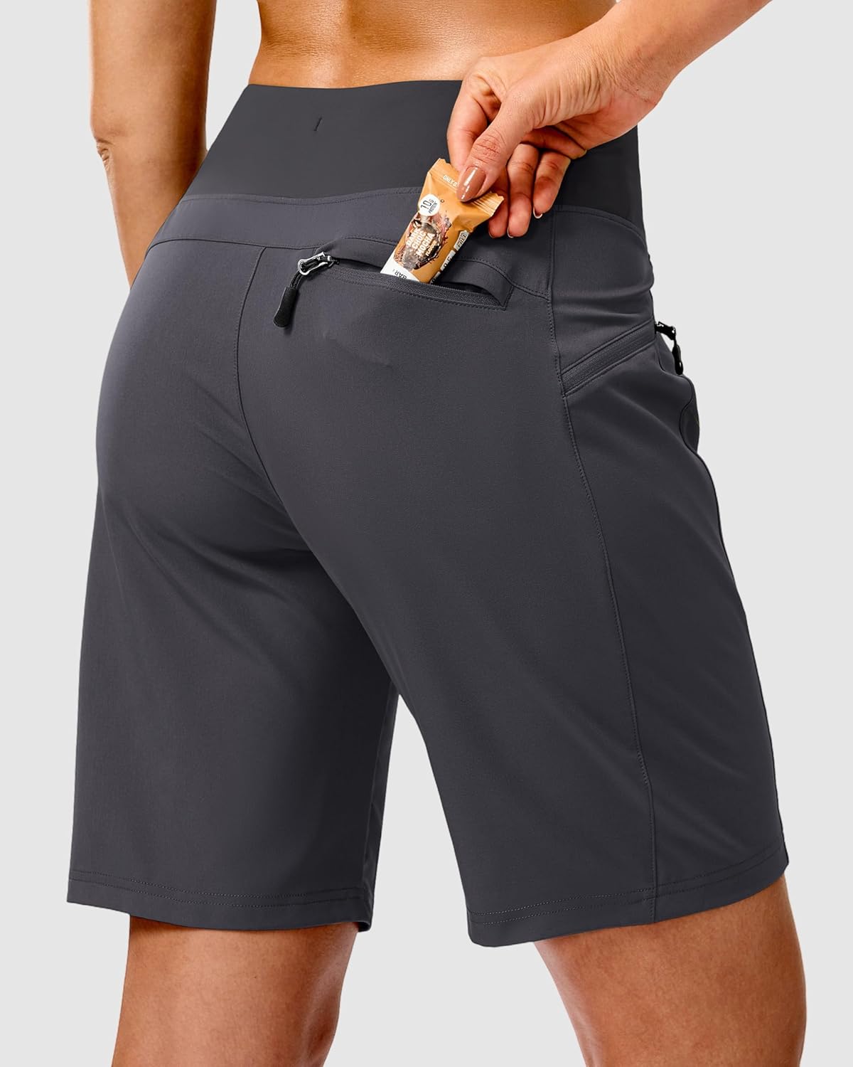 SANTINY Women's 9" Hiking Shorts with 3 Zipper Pockets Lightweight Quick Dry Long Shorts for Women Athletic Travel - Image 2