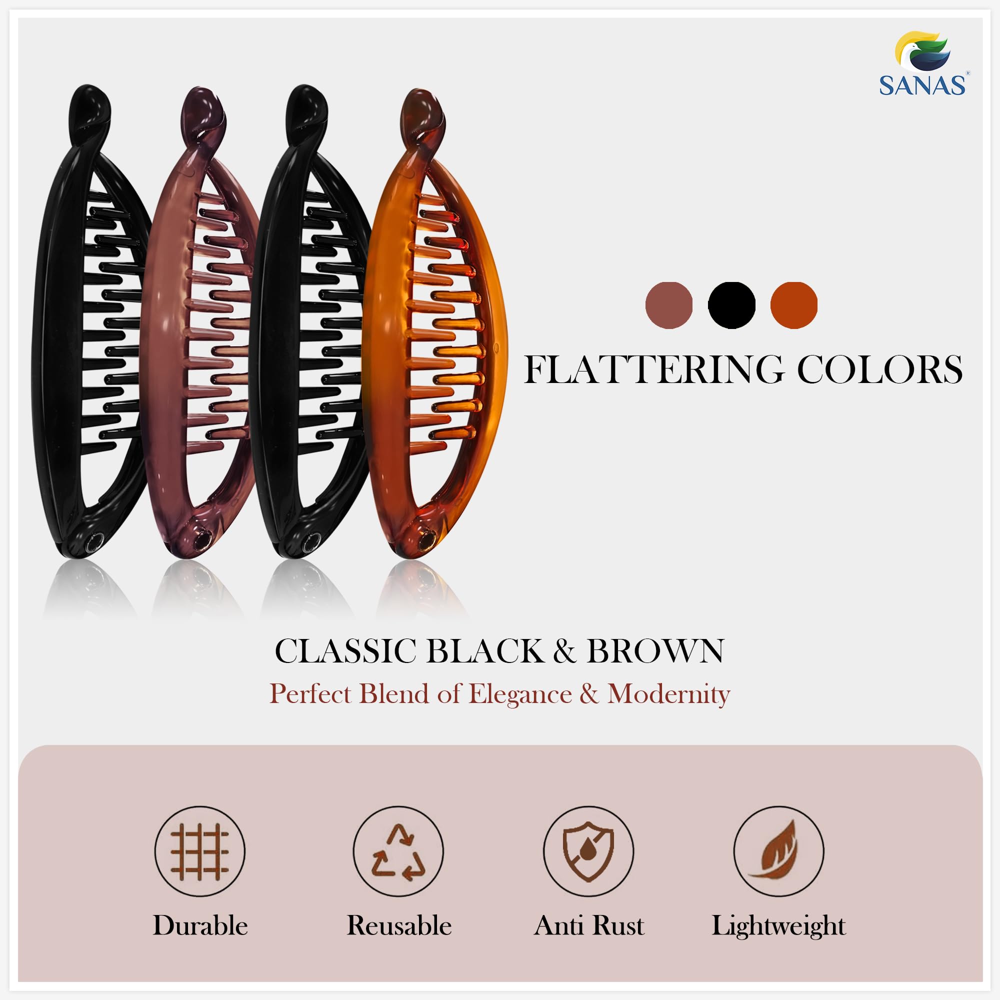 Sanas Fishtail Hair Clip 4pcs Banana Style Hair Clip Hair Accessories For Women And Girls Fishtail 4pcs small size stylish hair clips (Multicolour) - Image 4 thumbnail