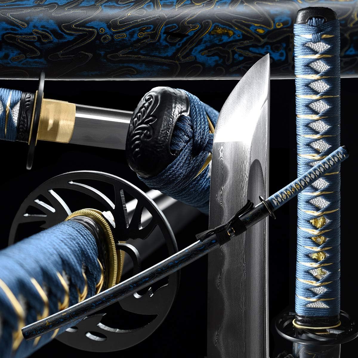 entez Katana Sword Japanese Samurai Sword,Full Handmade Battle Ready Katana Sword,Damascus Folded Steel Heat Tempered/Clay Tempered/Full Tang,Very Sharp