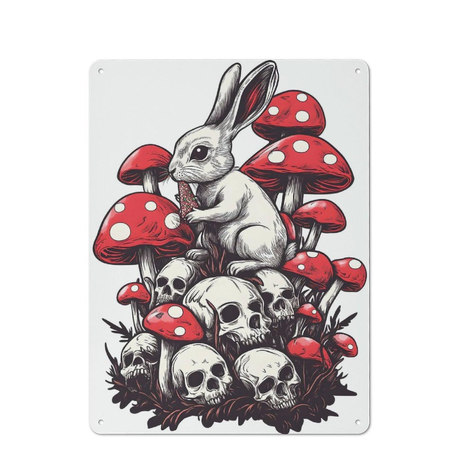 Junmoney Rabbit Musroom Rustic Tin Wall Plaque 40X30cm For Garage Or Workshop, For Home Interiors, Feature Walls And Decorative Displays