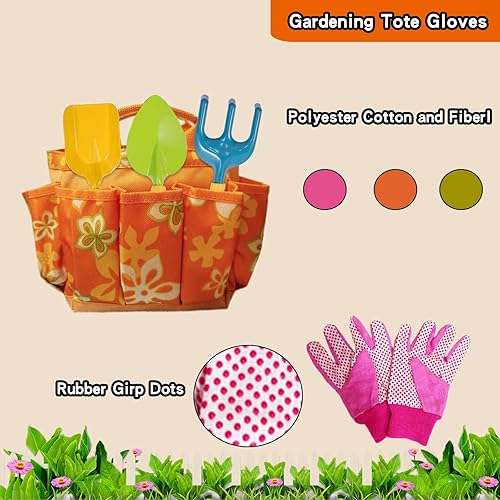 Miniatura 4 de Juego de juguetes de jardinería para niños, kit de herramientas de jardín para niños, incluye palas, rastrillo, delantal, guantes, regadera y bolsa