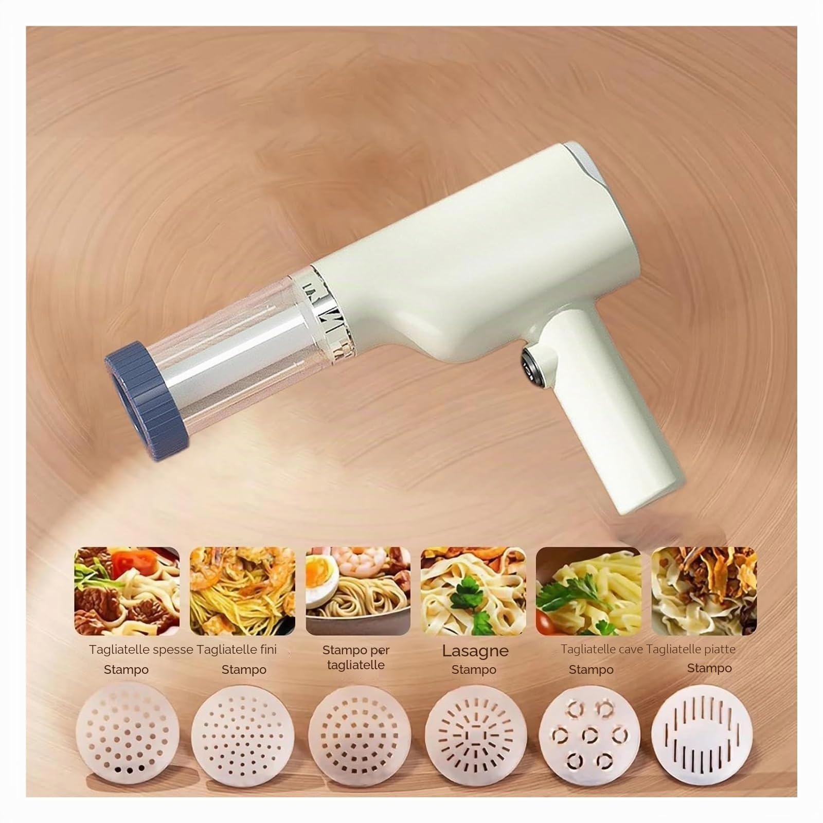 Idiyappam - Macchina per la pasta elettrica e macchina per la pasta, senza fili, portatile, 6 in 1, utensile da cucina multiuso per idiyappam, pasta e noodles fatti in casa (bianco)
