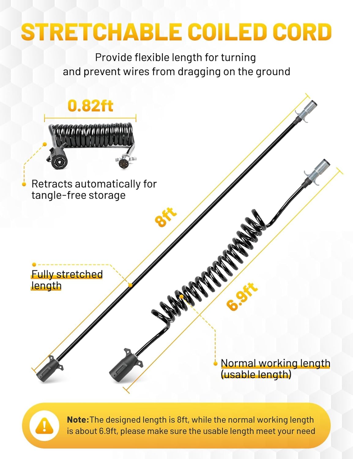 Oyviny 7 Pin to 6 Pin Trailer Adapter Coiled Cable 8 Feet, Heavy Duty 7 Wire to 6 Wire Trailer Plug Adapter with 6 Way Socket for RV Motorhome Flat Tow Vehicle Weather Resistant Dinghy Tow Harness