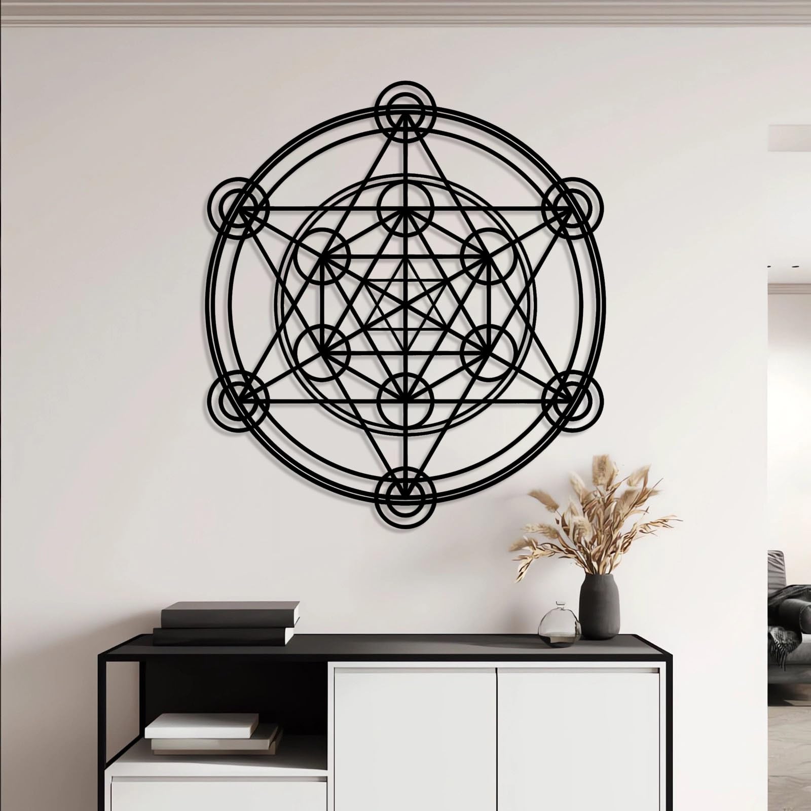 Generisch Wandkunst aus Metall in Form eines Metatron-Würfels, Wanddekoration mit Heiliger Geometrie, Kunst der Blume des Lebens, Metallkunstwerk-Dekoration, Moderne Skulptur, Heimdekoration für
