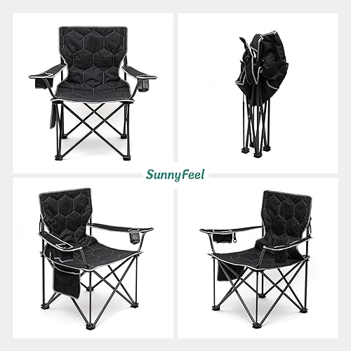 Miniatura 7 de SUNNYFEEL Silla de campamento extragrande XL, paquete de 2, sillas de campamento plegables para adultos, resistentes, grandes, altas, 300 libras,