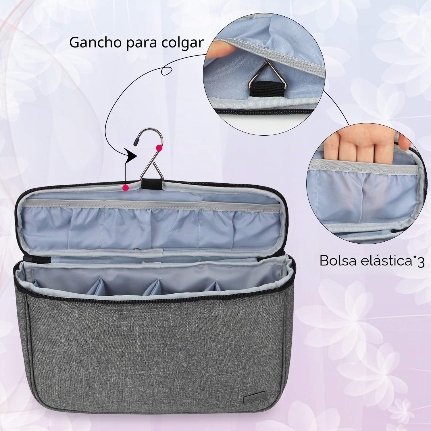 Teamoy Bolsa Viaje de Rizador de Pelo, Organizadora de Viaje para Accesorios Styler, Bolsa Cepillo Rizador de Pelo, Bolsa para Rizador Secador, Gris