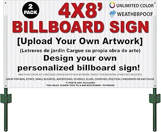 Custom + Personalized Large Yard Sign, 96 x 48 inch (8ft x 4ft), Outdoor, Weatherproof Corrugated Plastic, Multiple Pack Selection (2)