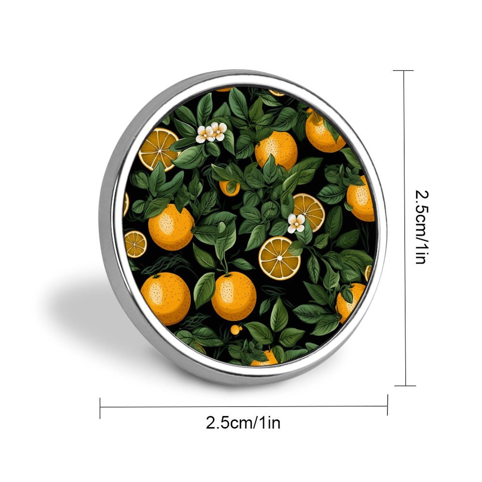 Aluminium Alloy Round Badge Brooch Pins for Men Oranges And Leaves Brooches Elegant Pin for Women Fashion Button Badges Brooch Badge for Hats Jackets Shirts