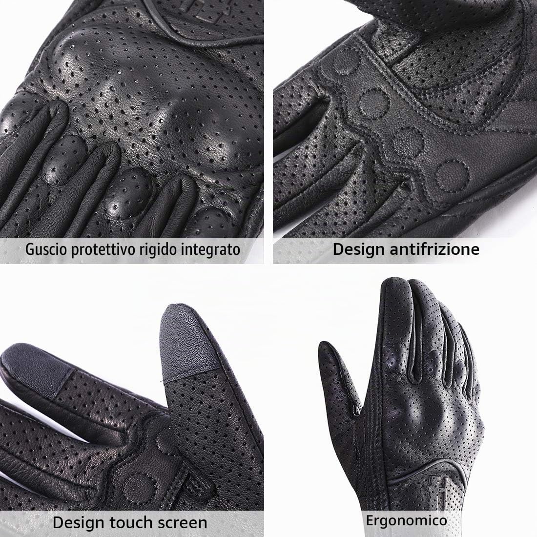 Harssidanzar Guanti da moto touchscreen da uomo in pelle di capra GM028E