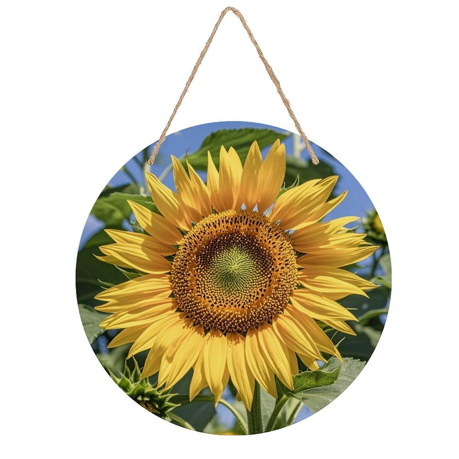 LZQPOEAS Sunflower Wall Art Decor Round Wood Hanging Sign Rustic Vintage Wooden Door Hanger with Ropes Decorative Plaque Welcome Sign for Home Indoor Outdoor, 7.9x7.9 in