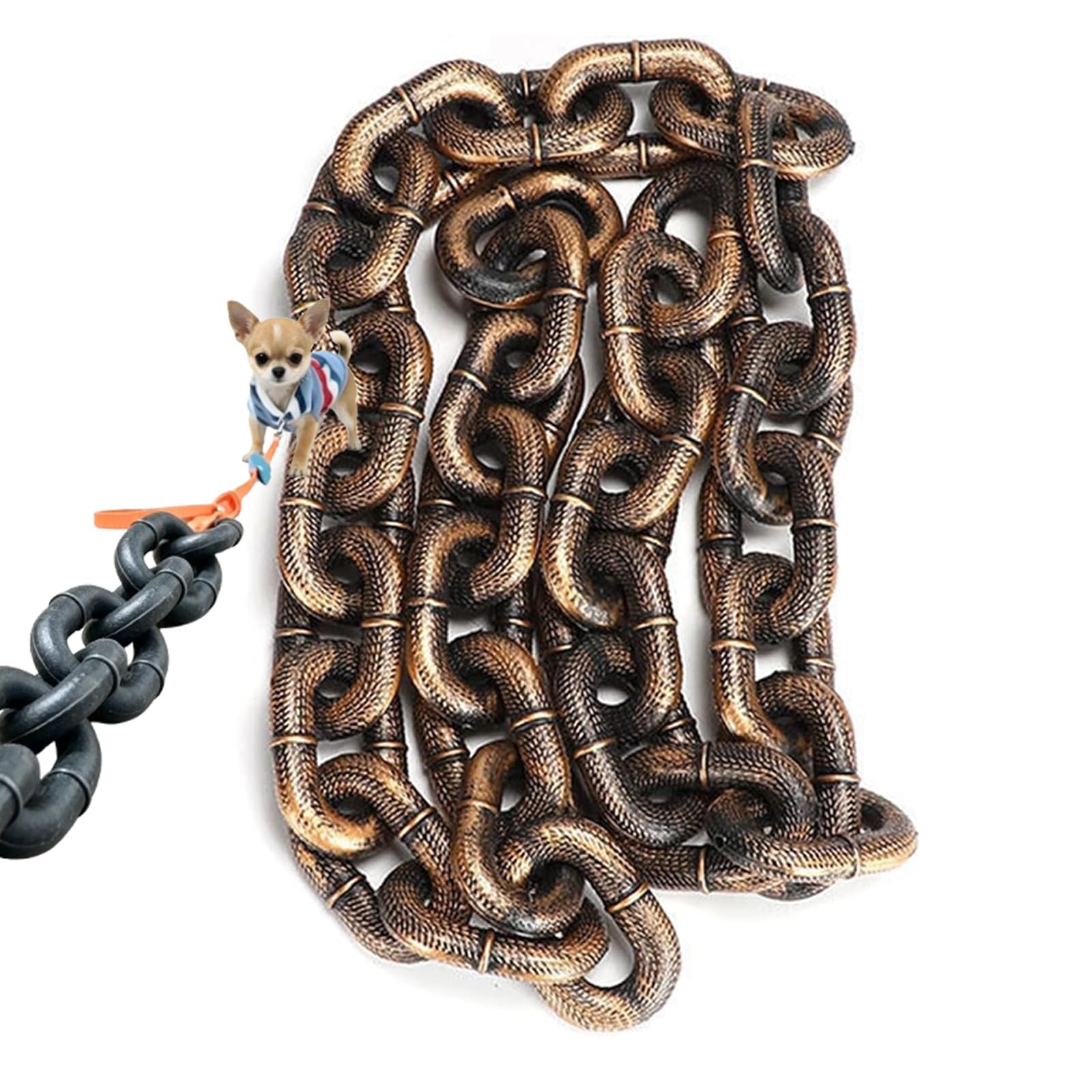 Correa de Cadena con Forma de Pata de Hierro, Correa de Cadena Grande y Ligera para Perros pequeños, Divertidas, Las Cadenas de plástico Que imitan el Hierro se Ven Fuertes y Pesadas (Bronze,L-3m)