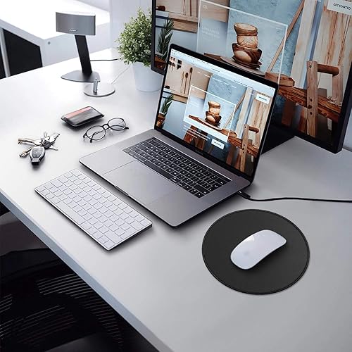 Miniatura 7 de Alfombrilla redonda para mouse con borde cosido, base de goma antideslizante texturizada de alta calidad, alfombrilla para mouse para oficina y