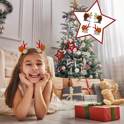 Miniatura 4 de Tigeen 18 pinzas para el cabello de Navidad, accesorios lindos para árbol de Navidad, reno, sombrero, pinzas para el cabello, pasadores con lazo,
