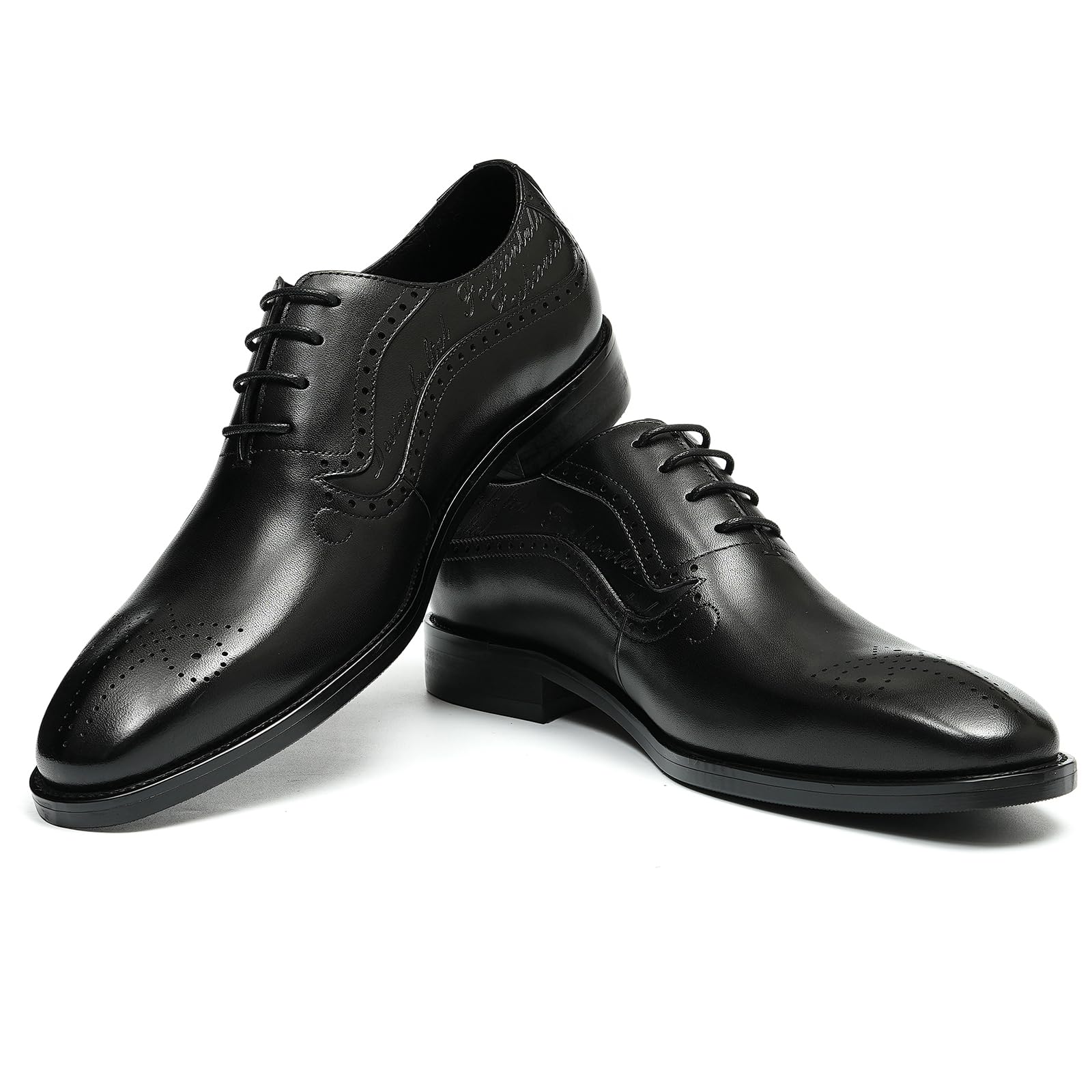 Brogues Oxford Formales Negocios para Hombres Zapatos Vestido en Cuero Genuino Zapatos de Vestir Bajos con Cordones