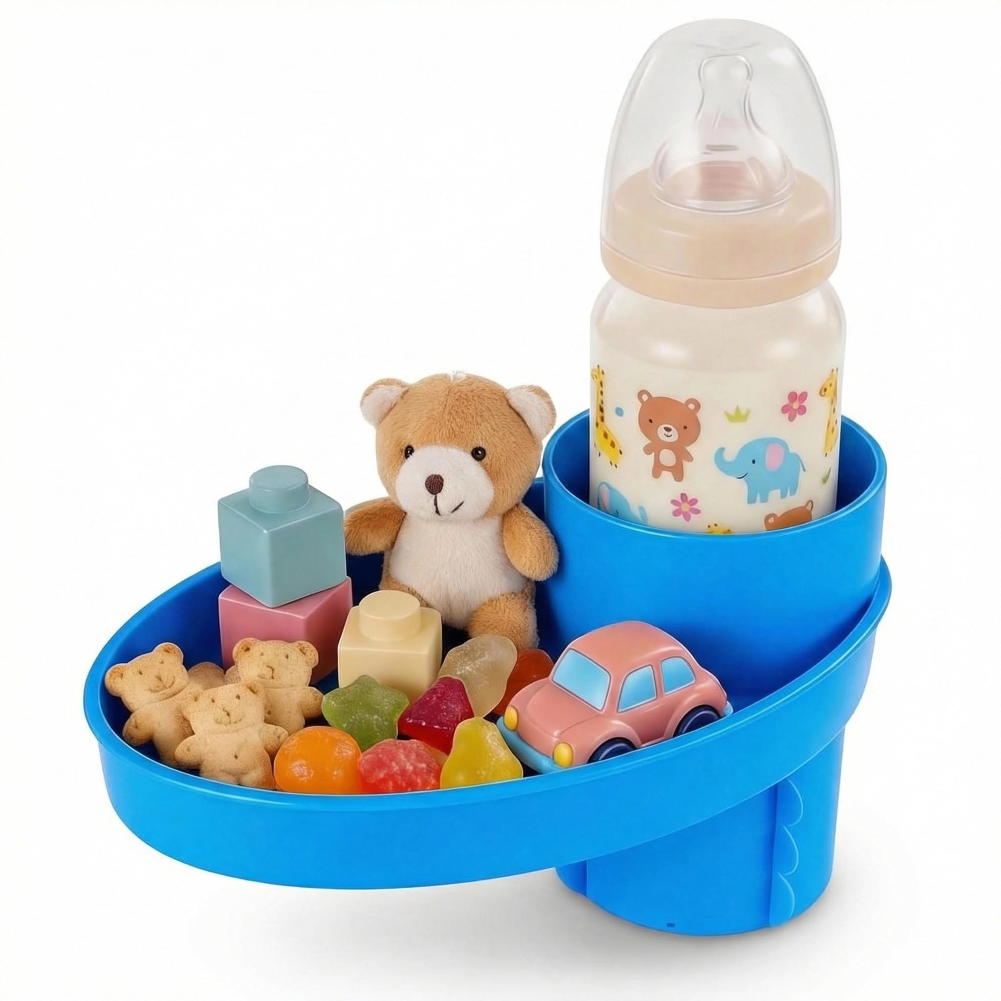 Elfzone Car Seat Tray - for Cup Holders in 2.5”-2.8”,Easily Expands Snack Tray Cup Holder Tray into 360° Cup & Travel Tray for Kids Car Seat, Booster,