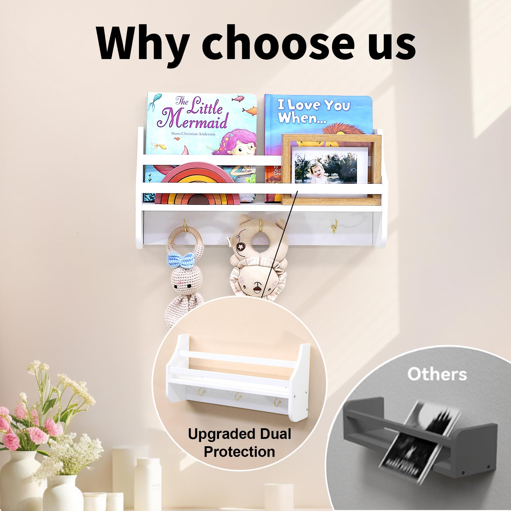 Set di 2 mensole galleggianti per bambini 40 x 20 x 10 cm bianco organizer da parete