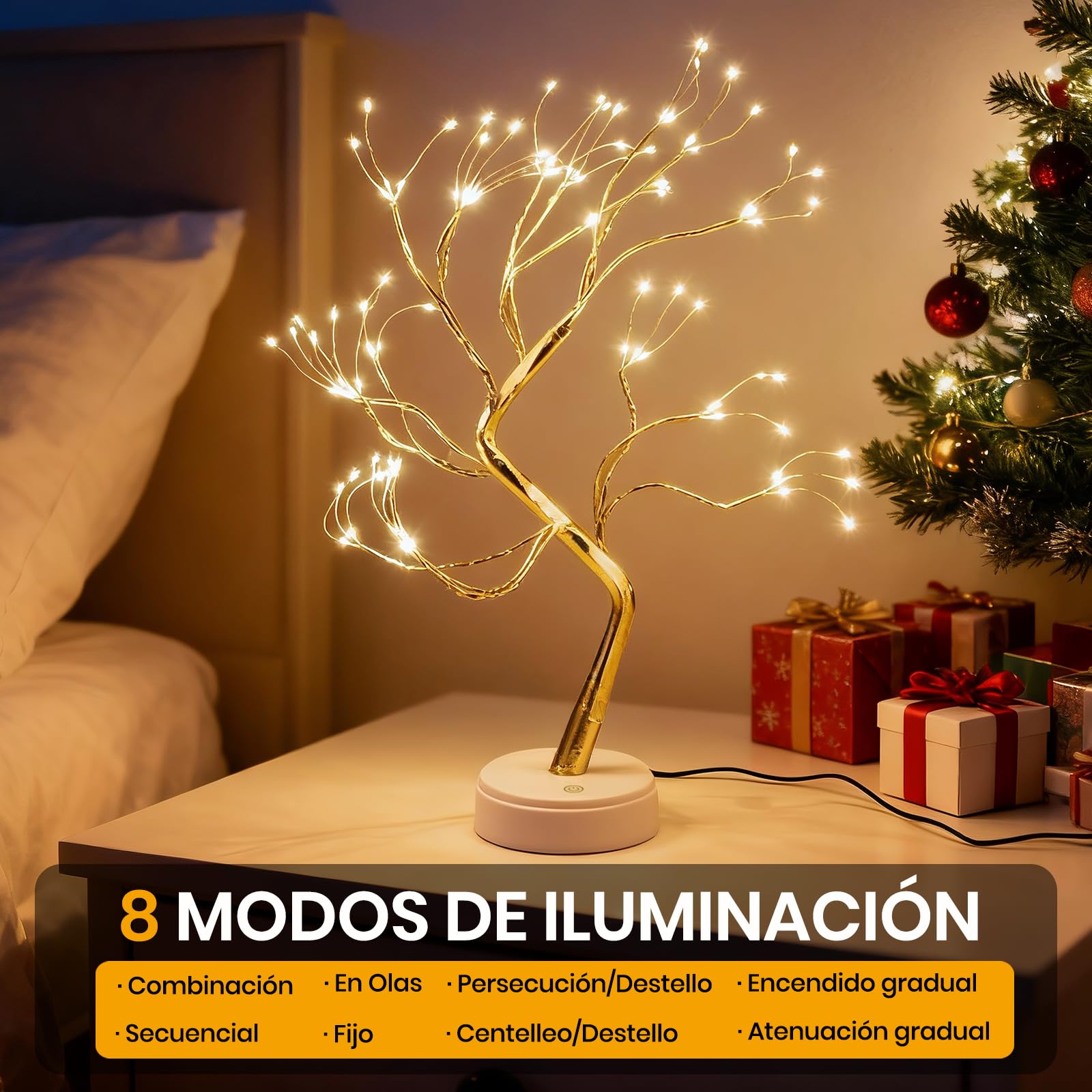 Arbol LED, 108 Leds Arbol Luces Led, 8 Modos, Alimentado por Pilas/USB, DIY Árbol Led Decorativo con Ramas Ajustables para Decoración del Regalos, Hogar, Navidad, Halloween y Bodas-2 Unidad