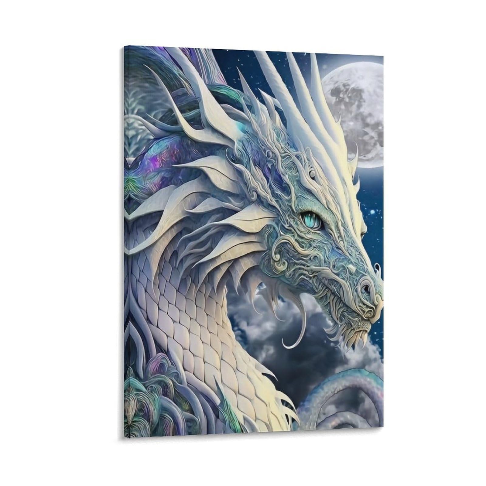 DHBANEIOK Fantasy Dragon Moon Wall Decor Poster Canvas Prints Picture Modern Wall Art Picture Wall Hanging for Living Room Home Decorations 08x12inch(20x30cm)