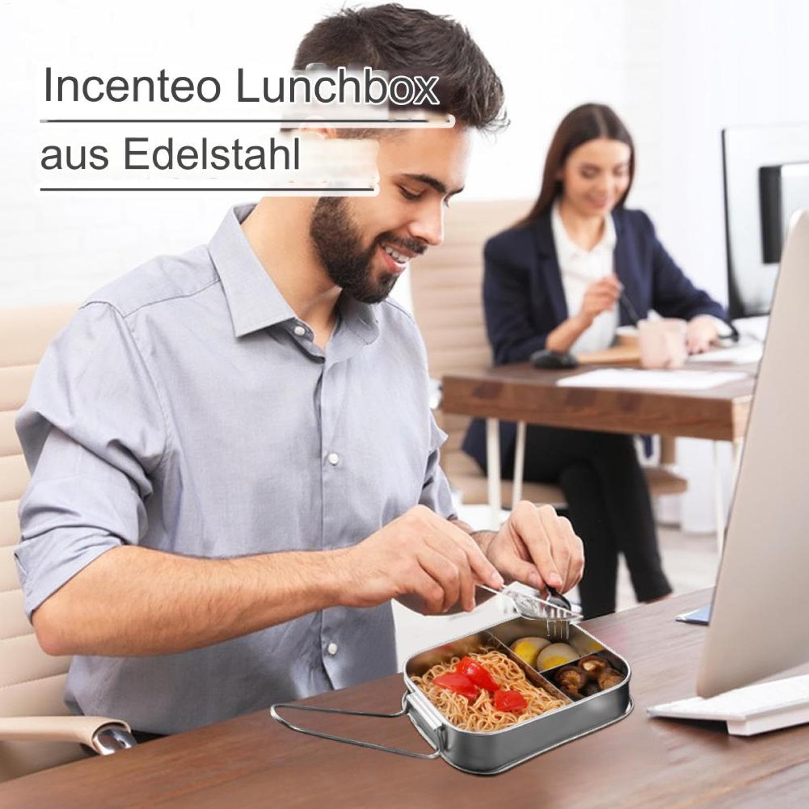 Generisch para niños de acero inoxidable – de metal de doble capa con 3 | compartimentos, asa plegable, tapa a prueba de fugas, de almacenamiento de alimentos
