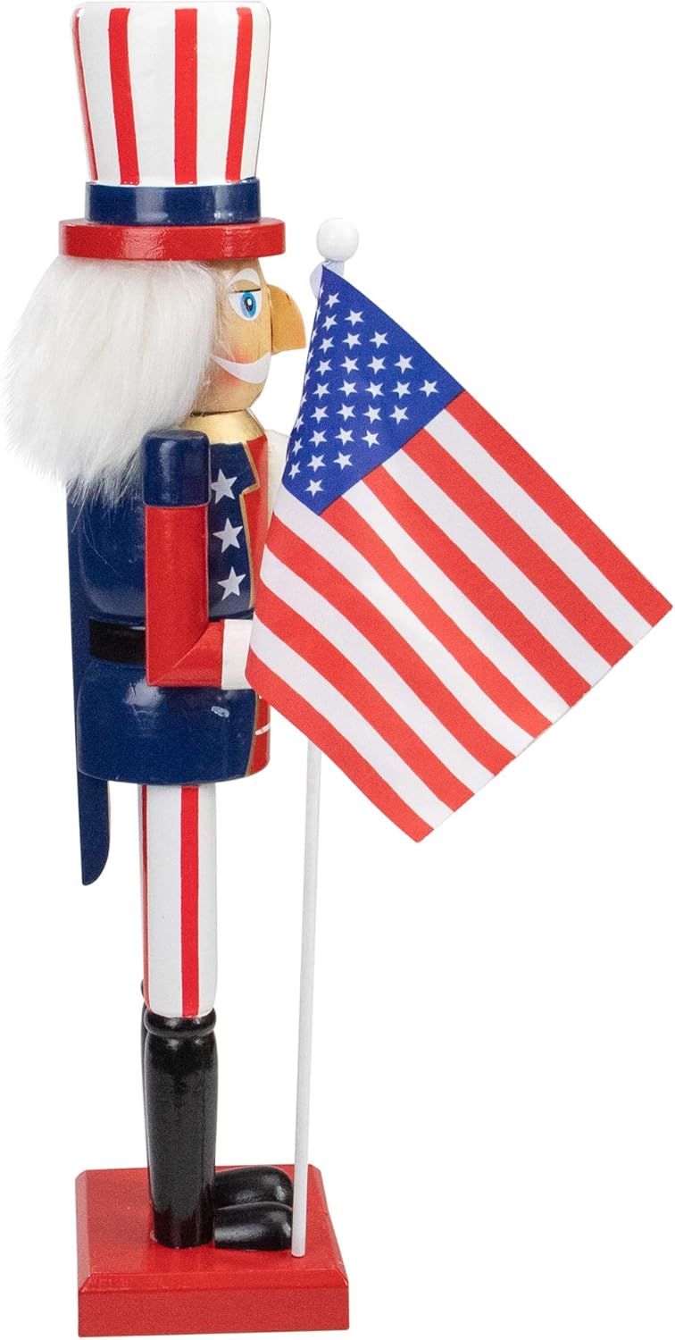 Northlight Decorative Wooden Patriotic Uncle Sam Christmas Nutcracker, 15", Red/White/Blue