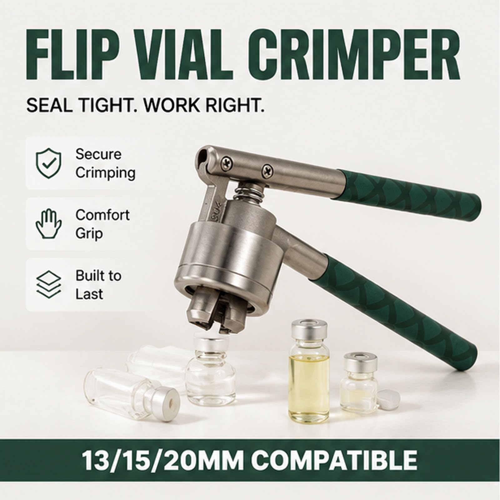 Fläschchen-Crimper, 13/15/20 mm verstellbarer Flip-Fläschchen-Crimper | Handdichter Hand Dichtmaschine, mit rutschfestem Griff, für 13/15/20mm Hals Kunststoff-Aluminium Flip Caps(red,13mm)