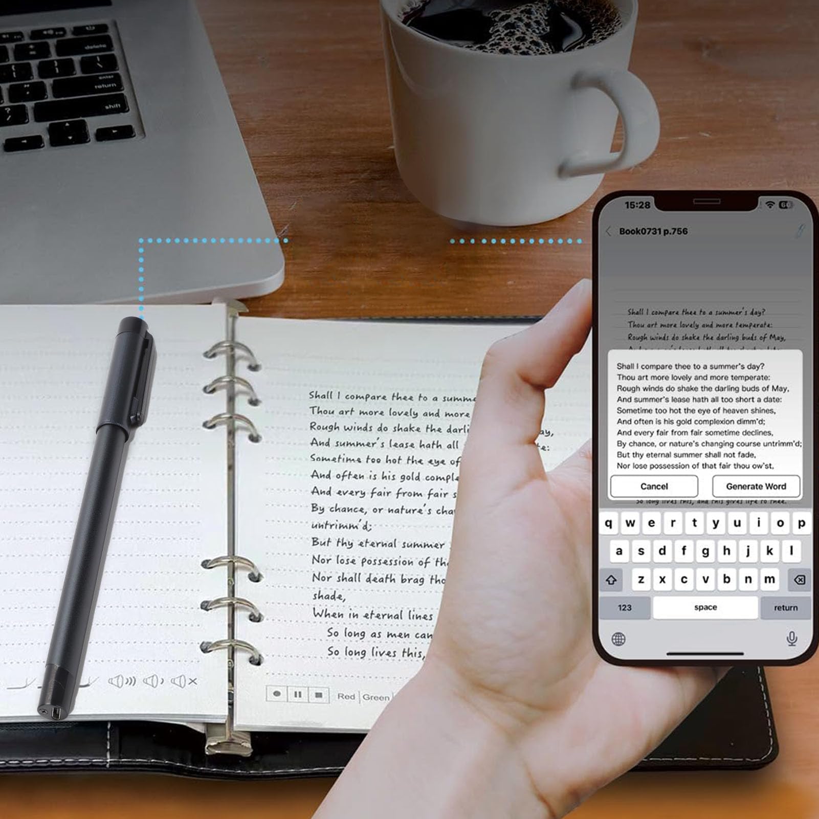 Jectse Ensemble de Stylo Intelligent Numérique et Tableau D'écriture, Stylo Intelligent pour la Prise de Notes, Synchronisation en Temps Réel pour Numériser, Convertir en Texte, pour
