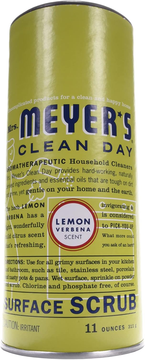 Mrs. Meyer's Multi-Surface Scrub, Non-Scratch Powder Cleaner, Removes Grime on Kitchen and Bathroom Surfaces, Lemon Verbena, 11 oz