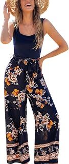 Women's Romper Square Neck Sleeveless Belted Pocket Wide leg Maxi Outfit Casual Dressy