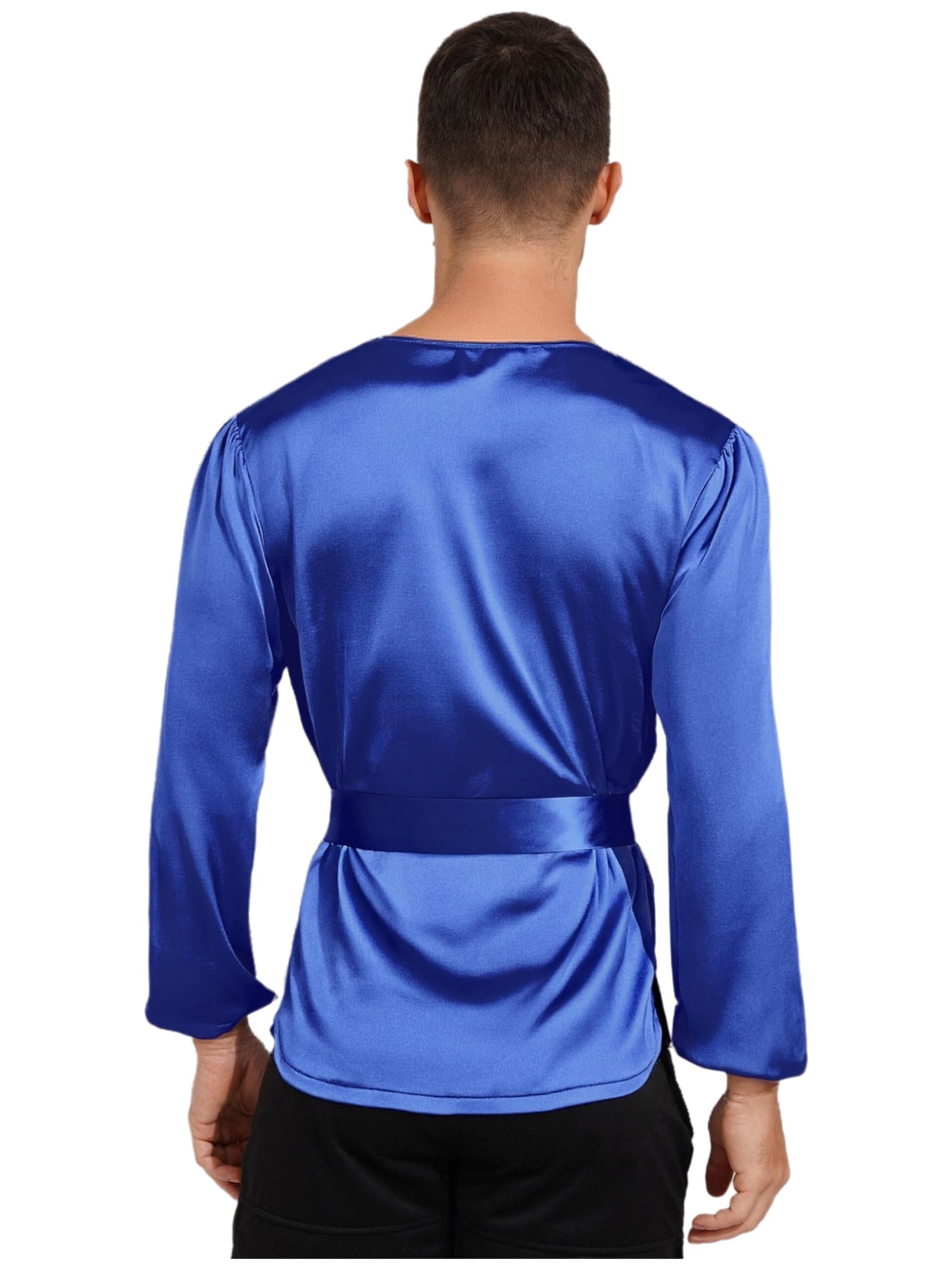 Freebily Camisa Cura De Clero De Manga Larga para Hombre Camiseta con Cinturón Manga Larga Camisa De Baile Litúrgica De Alabanza