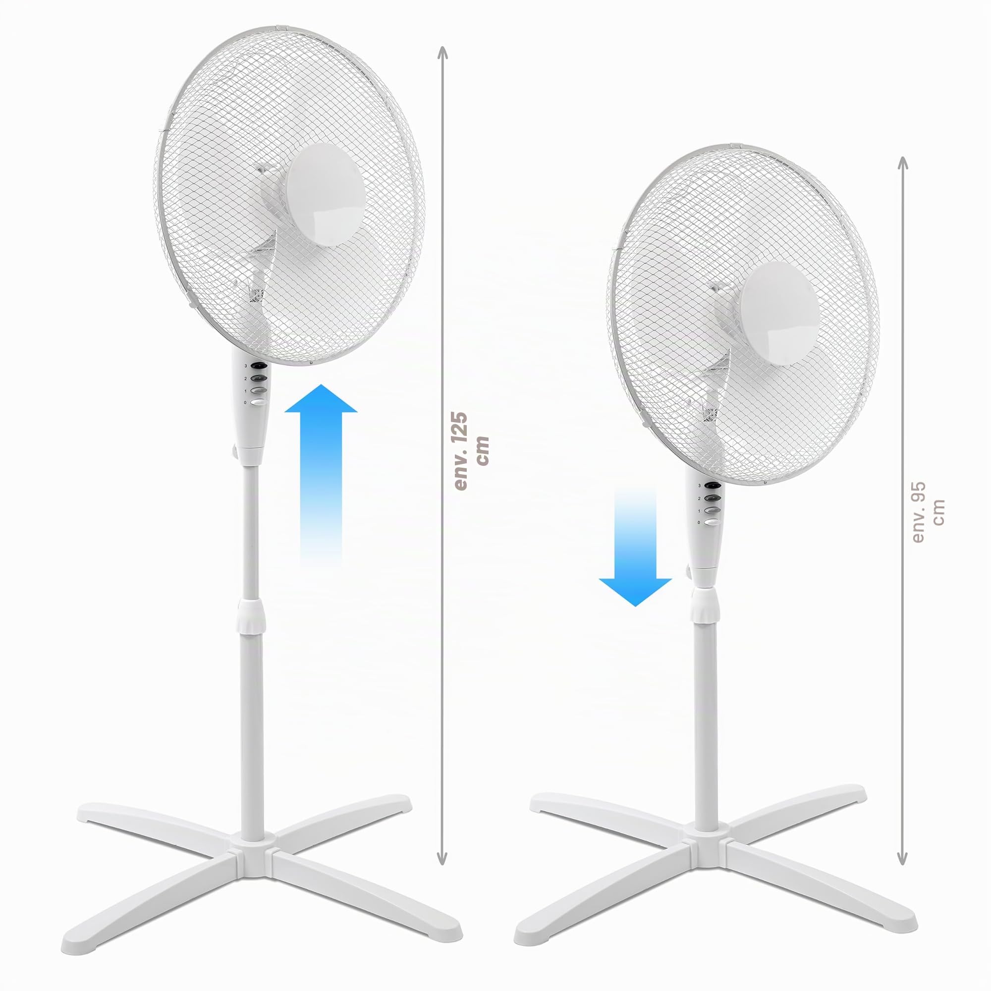 ito electronics ito Ventilateur sur pied 40 cm de diamètre Blanc oscillant + 3 vitesses d'inclinaison réglable/réglable 40 x 14 x 125 cm