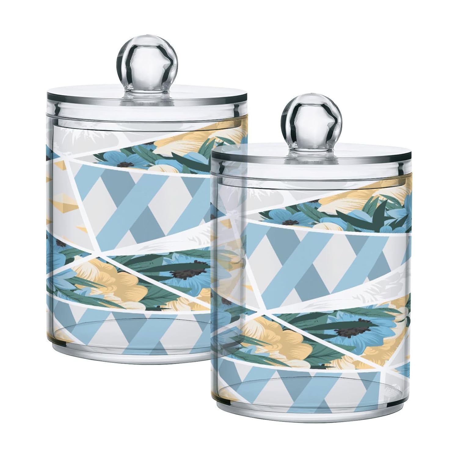 Patchwork-with-blue-flowers Restroom Bathroom Organizers with Lid Qtip Holder Dispenser Apothecary Jars Cotton Balls Pads Swabs Holder Jar 4