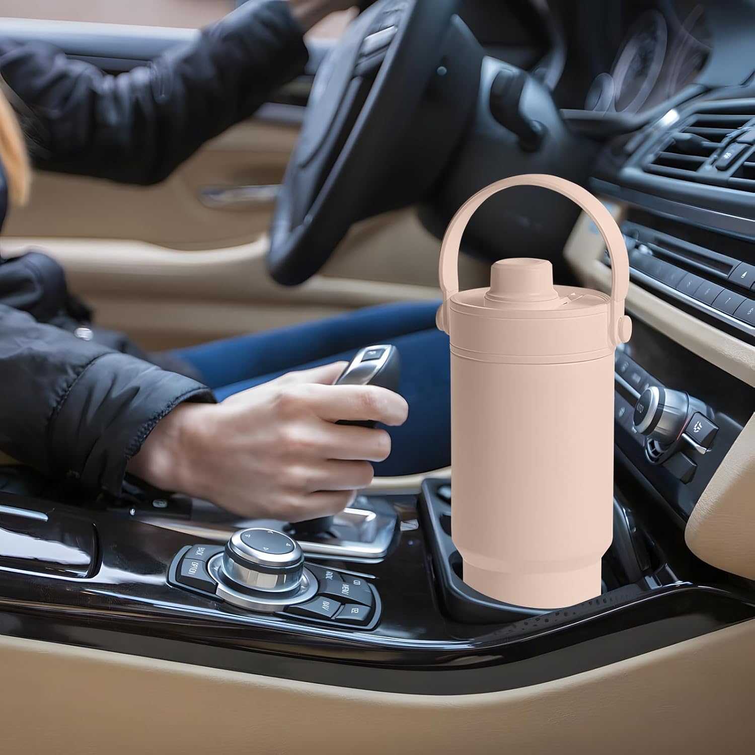 25 oz Insulated water bottle with Handle and Straw, Stainless Steel Tumbler with Leak-Proof Lid, Fits Car Cup Holder, for Gym, Office, Sports & Travel (Pink)