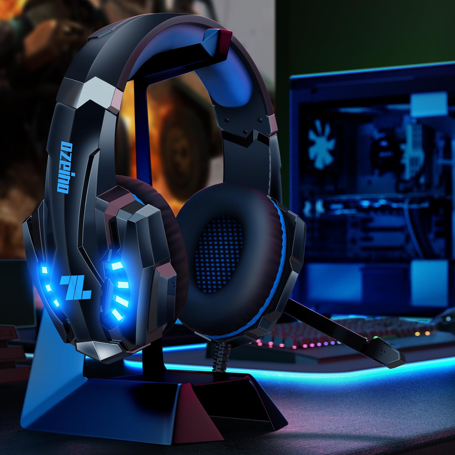 Ozeino Cuffie da gaming, per PS4, PS5, pc, Xbox One, Switch, audio stereo 3D, con microfono a cancellazione del rumore, con jack da 3,5 mm