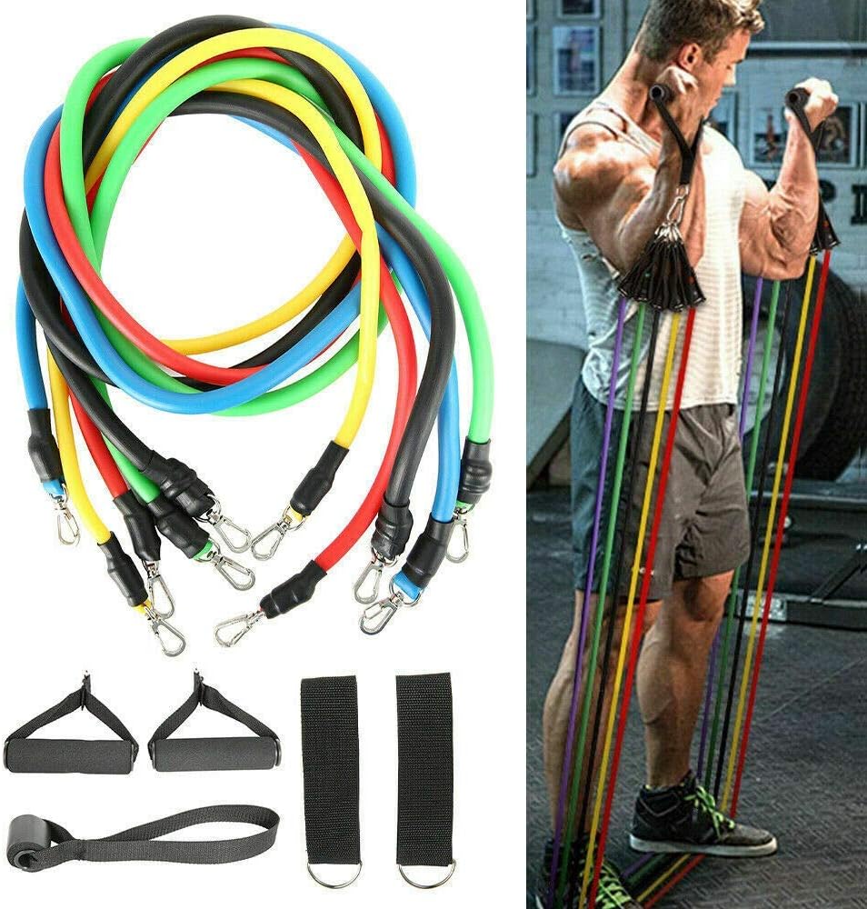 Resistance Bands Set – Include 5 Stackable Exercise Bands with Handles, Carry Bag, Legs Ankle Straps & Door Anchor Attachment – 100% Life Time Guarantee