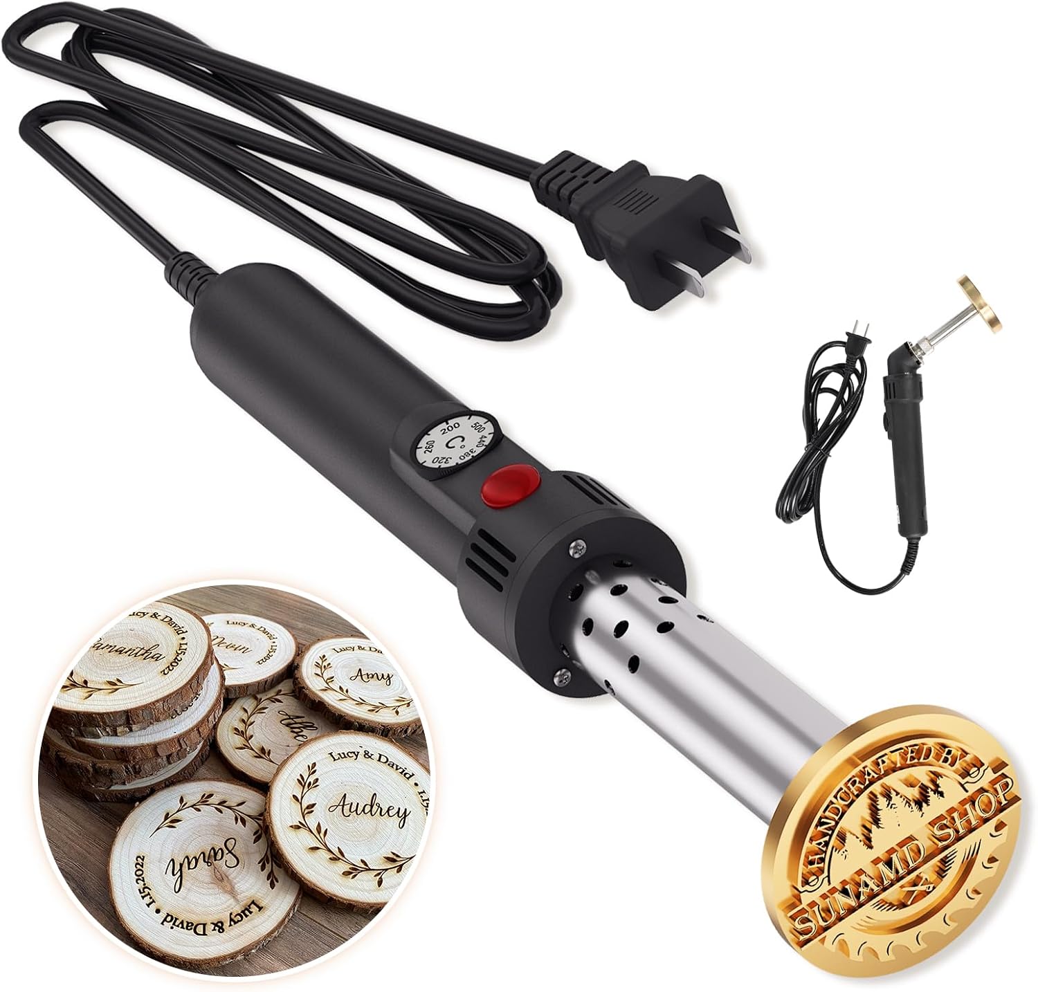 Custom Electric Branding Iron for Wood, Adjustable Temperature Wood Branding Iron Personalized Wood Burning Letter Stamps, DIY Your Logo into Metal Stamp for Food Leather, Wedding Gifts(1.5")