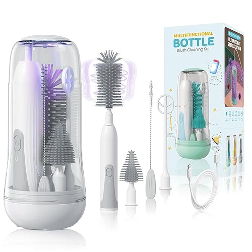 IvyWind Juego de Cepillos Eléctricos para Biberones de Viaje con Caja de Almacenamiento, Kit de Cepillo Limpiador Automático de Biberones con