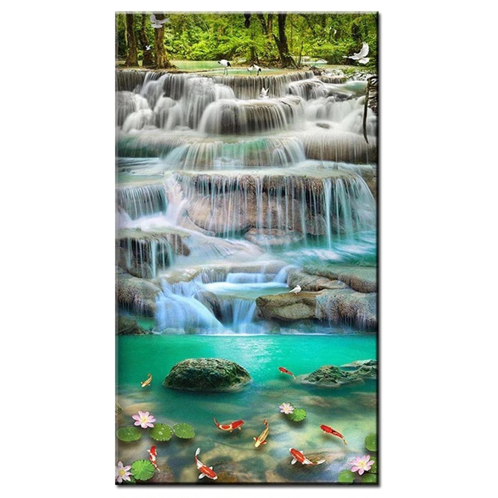Txier Large Diamond Painting Waterfall Koi,5D Diamond Art,Full Diamond Painting Kit,Diamond Paint by Numbers for Adults,Dimond Picture Art Crafts for Home Wall Decor (60x120cm/24x48inch) M71