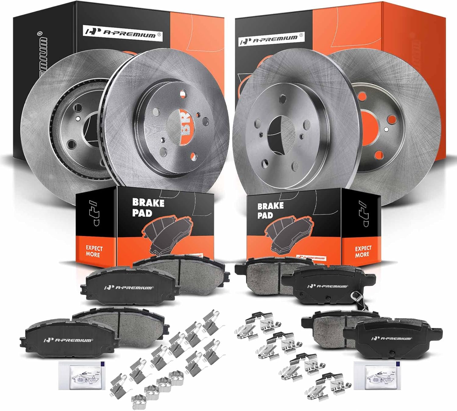 A-Premium Front Vented & Rear Solid Disc Brake Rotors + Ceramic Pads Kit Compatible with Select Scion Models - xB 2008 2009 2010 2011 2012 2013 2014 2015, L4 2.4L, 12-PC Set