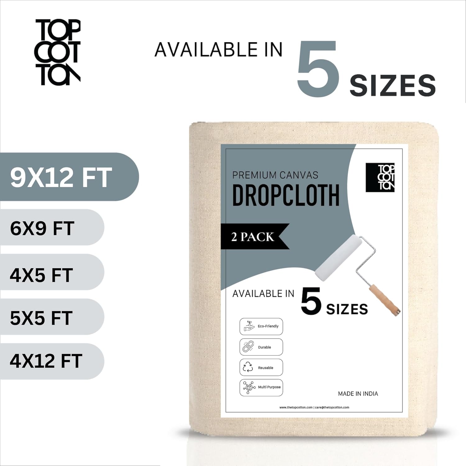 Top Cotton Canvas Drop Cloth 2Pcs, Reusable Paint Drop Cloth, 100% Recycled Cotton Canvas Tarp Cover for Painter, Furniture, Floor Protection, All Purpose Painters Dropcloth for Christmas DIY (9X12FT)
