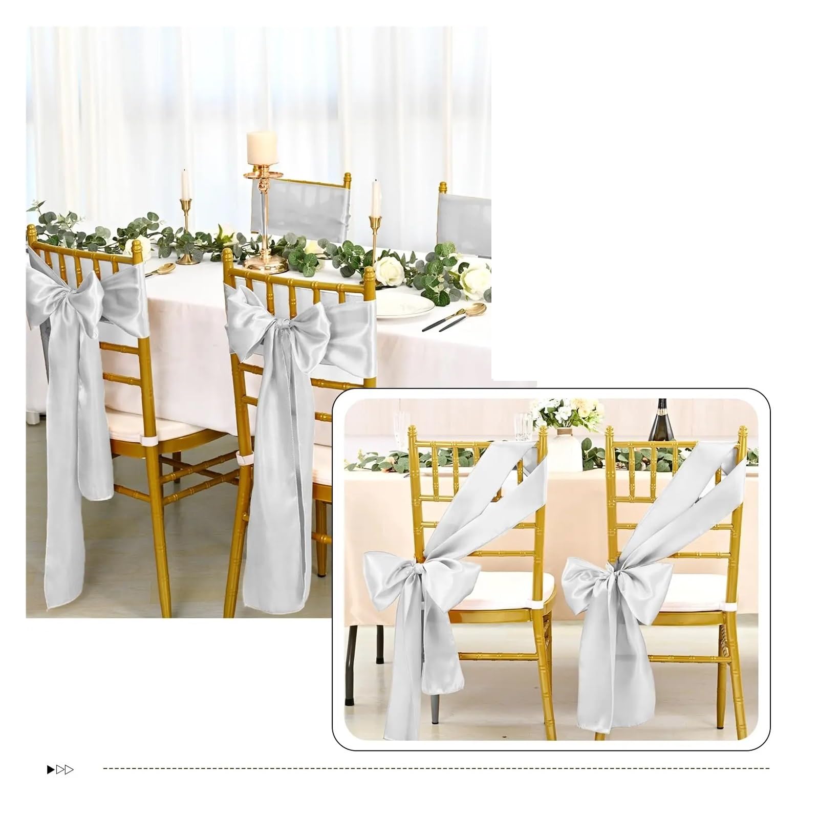 Stuhl Deko Hochzeit 16Pcs Satin Chair Sashes Ties, Bows Chair Cover Back Tie Supplies for Wedding Reception Events Banquets Party, Chairs Decoration(White)