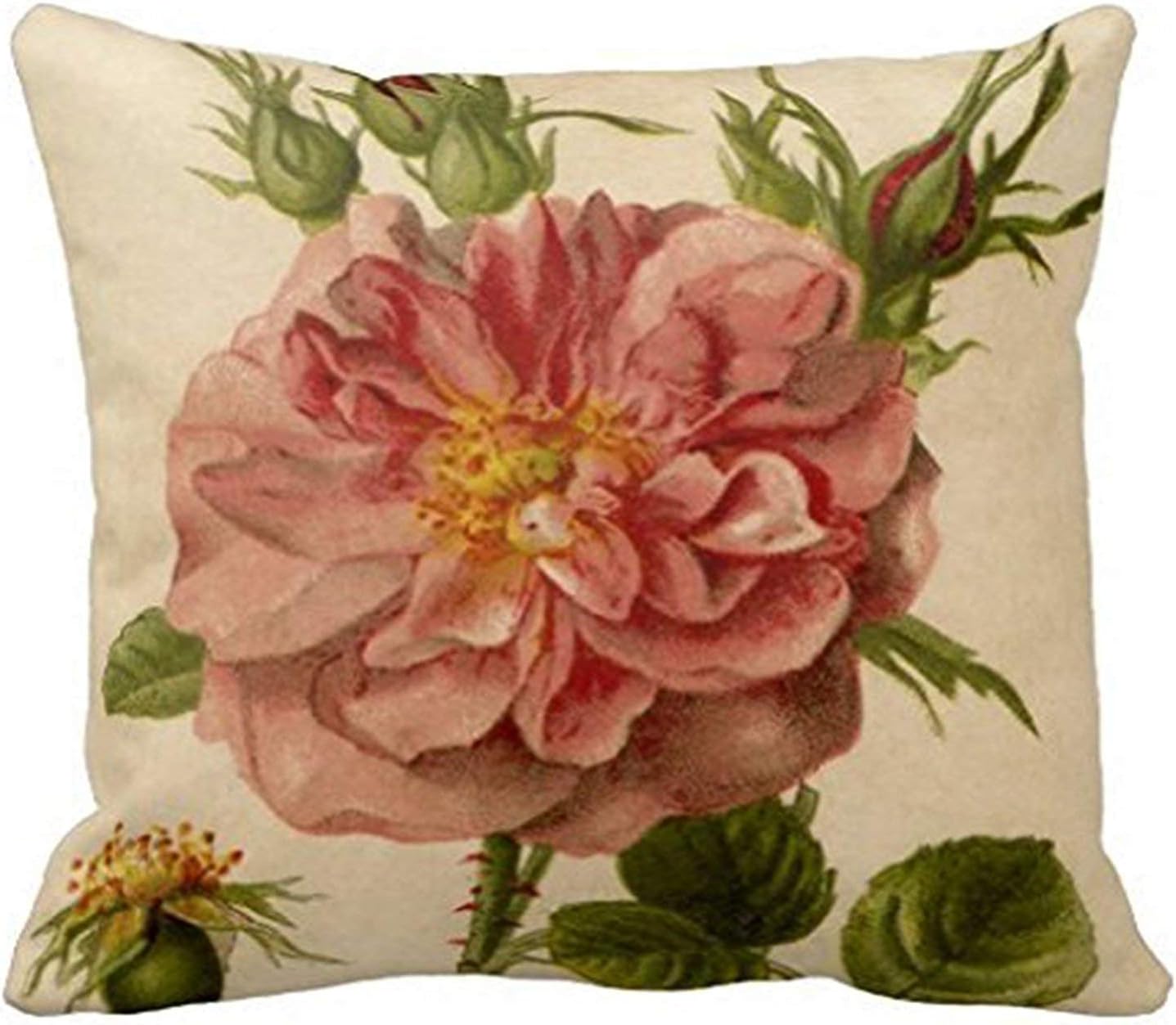 Pretty Pink Vintage Rose Throw Pillowcase 18" X 18"
